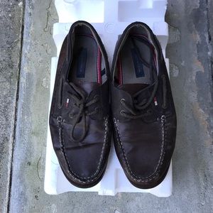 Tommy Hilfiger brown leather boat shoes